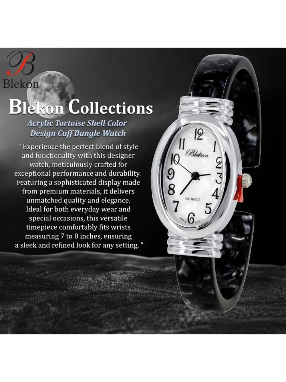 Women's Silver/White/Black Pearl/Oval Shell Color Design Cuff Bangle Watch